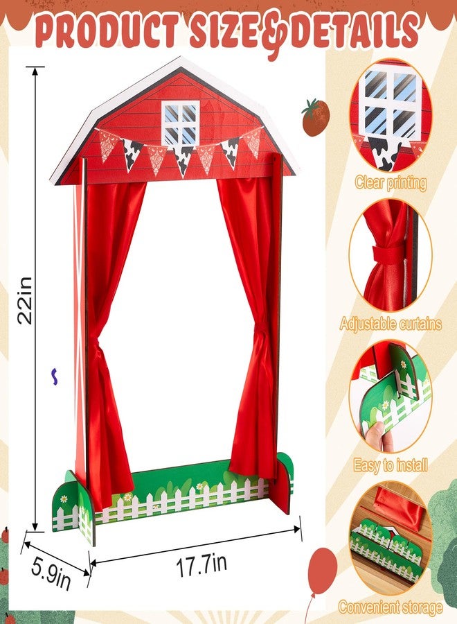 Yuntau Wooden Tabletop Puppet Theater with Curtains, Puppet Show Stage, Imaginative Play Theatre, Inspires Imagination and Creativity, 17.7 x 5.9 x 22.1 Inches(Farm) - Image 2